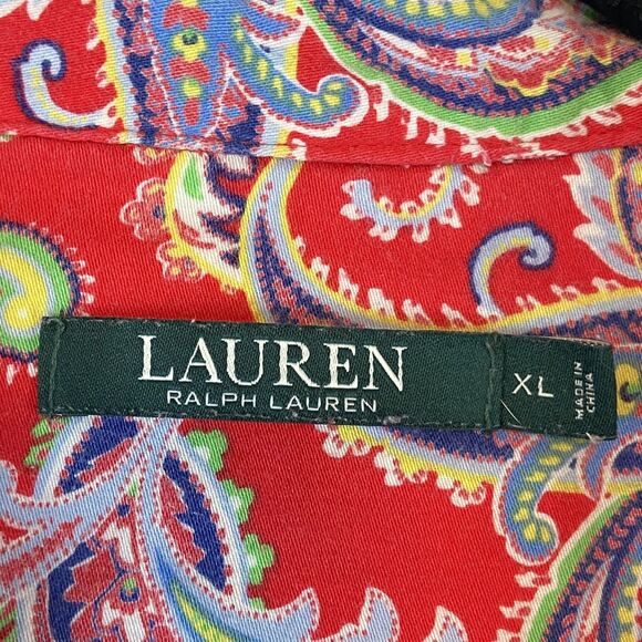 Lauren Ralph Lauren Pajama Sleep Shirt Women's XL Red Paisley Monogram Cotton - Picture 5 of 7